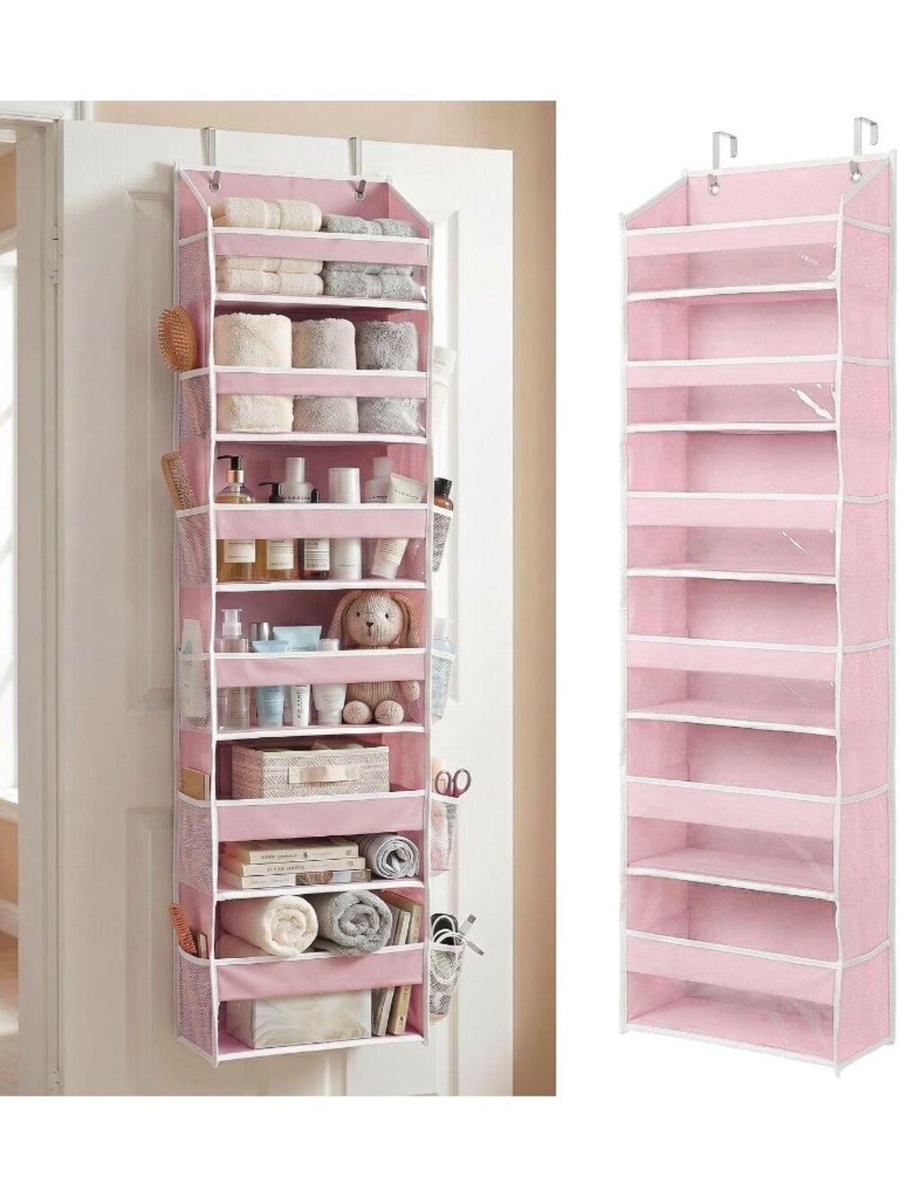New THEORY Over the Door Organizer, 6-Tier, 100D Fabric, Baby Pink 1pc